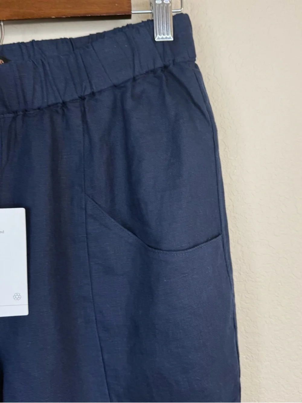 NWT QUINCE 100% European Linen Tapered Ankle Pants Elastic-Waist Deep Navy Sz S